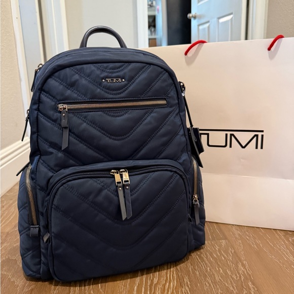 Tumi Other - Tumi Navy Quilted Backpack with Gold Hardware